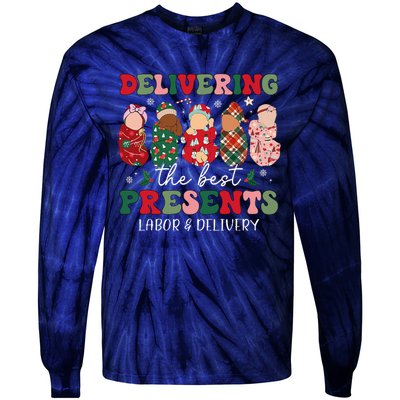 Delivering The Best Presents Labor Delivery Nurse Christmas Tie-Dye Long Sleeve Shirt