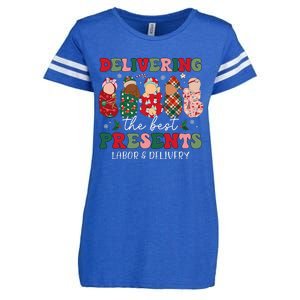 Delivering The Best Presents Labor Delivery Nurse Christmas Enza Ladies Jersey Football T-Shirt