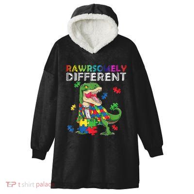 Dare To Be Yours Different Autism Awareness Dinosaur Cool Gift Hooded Wearable Blanket