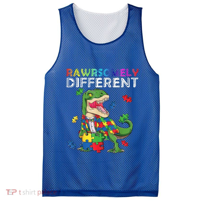 Dare To Be Yours Different Autism Awareness Dinosaur Cool Gift Mesh Reversible Basketball Jersey Tank