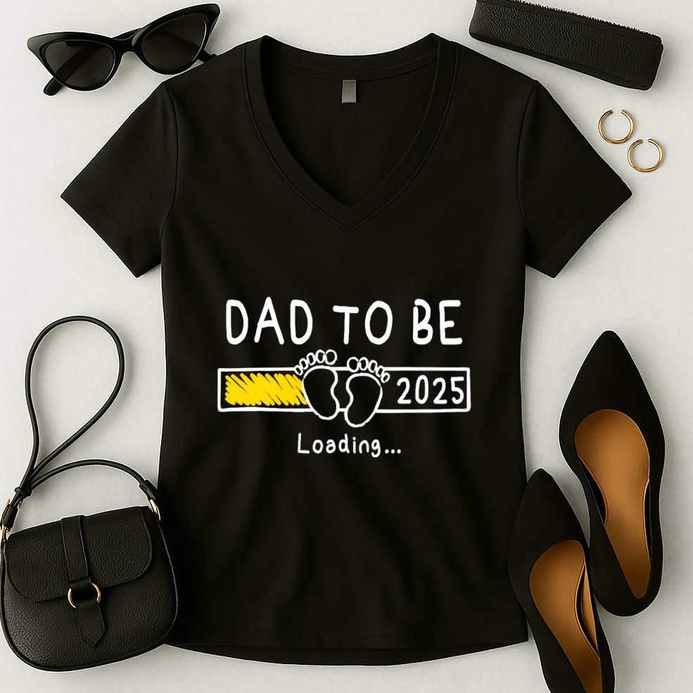 Dad To Be 2025 Dad Est 2025 Daddy To Be Promoted To Daddy Women's V-Neck T-Shirt