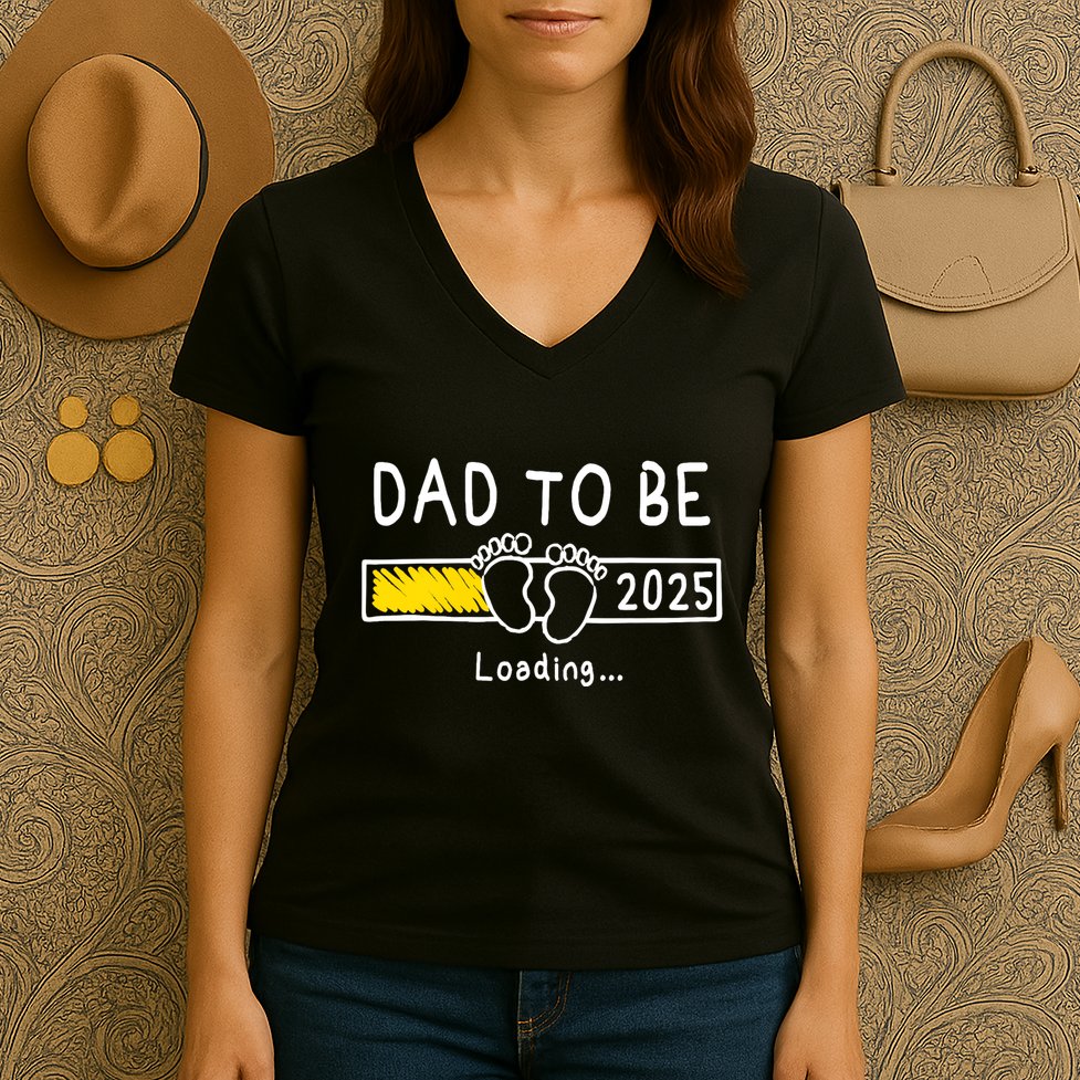Dad To Be 2025 Dad Est 2025 Daddy To Be Promoted To Daddy Women's V-Neck T-Shirt