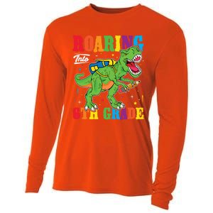 Dinosaur TRex Back To School Roaring Into Sixth Grade Gift Cooling Performance Long Sleeve Crew