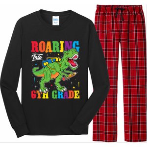 Dinosaur TRex Back To School Roaring Into Sixth Grade Gift Long Sleeve Pajama Set