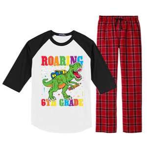 Dinosaur TRex Back To School Roaring Into Sixth Grade Gift Raglan Sleeve Pajama Set