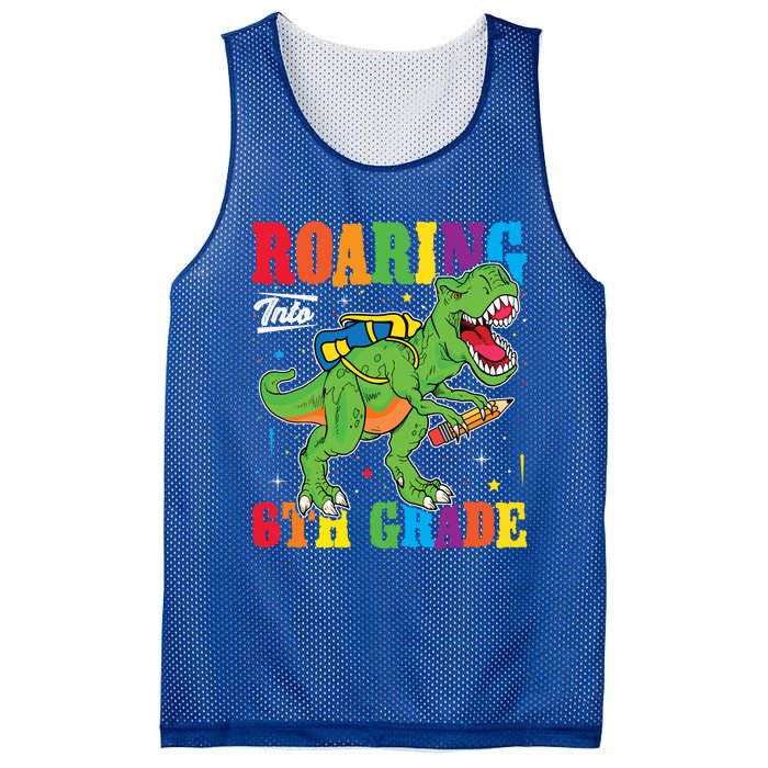 Dinosaur TRex Back To School Roaring Into Sixth Grade Gift Mesh Reversible Basketball Jersey Tank