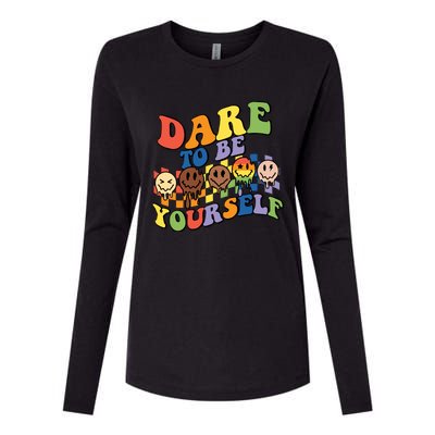 Dare To Be Yourself LGBT Rainbow Flag Pride Month Womens Cotton Relaxed Long Sleeve T-Shirt