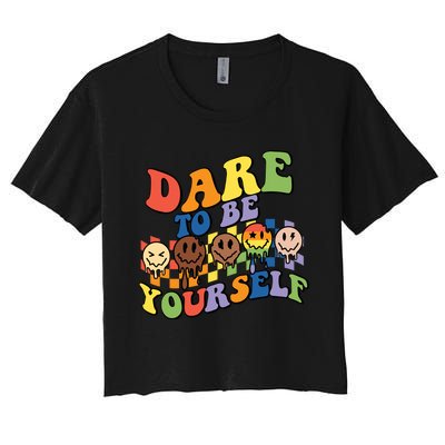 Dare To Be Yourself LGBT Rainbow Flag Pride Month Women's Crop Top Tee