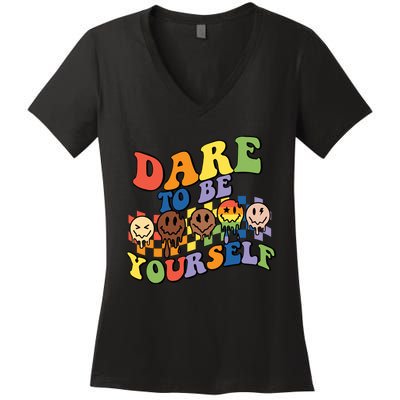 Dare To Be Yourself LGBT Rainbow Flag Pride Month Women's V-Neck T-Shirt