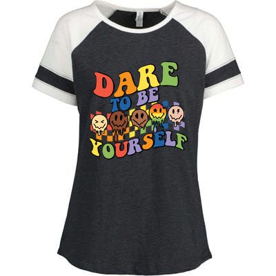 Dare To Be Yourself LGBT Rainbow Flag Pride Month Enza Ladies Jersey Colorblock Tee