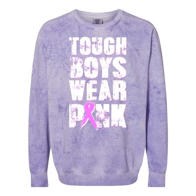 Distressed Tough Boys Wear Pink Breast Cancer Awareness Colorblast Crewneck Sweatshirt