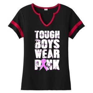 Distressed Tough Boys Wear Pink Breast Cancer Awareness Ladies Halftime Notch Neck Tee