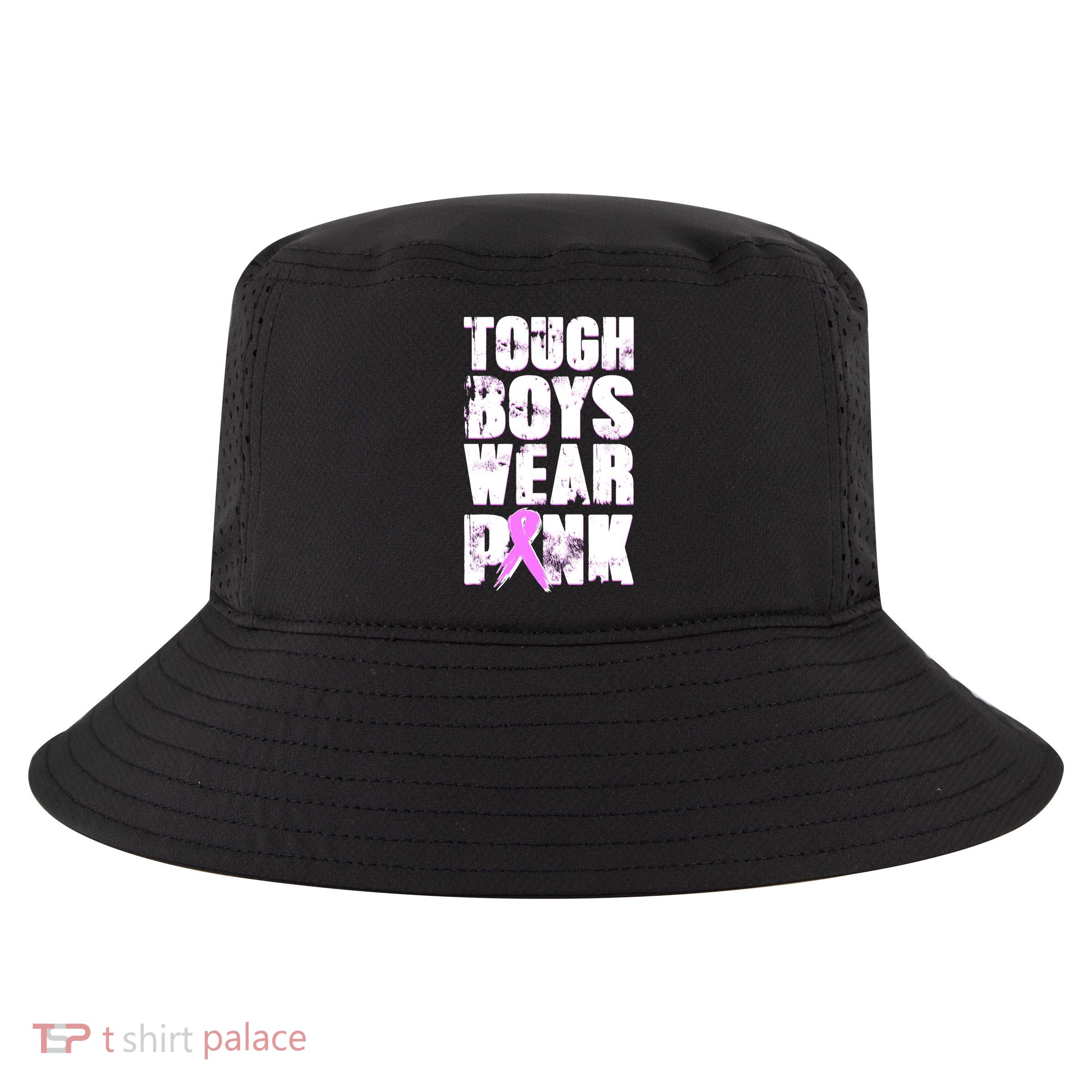 Distressed Tough Boys Wear Pink Breast Cancer Awareness Cool Comfort Performance Bucket Hat