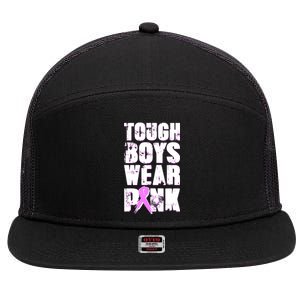 Distressed Tough Boys Wear Pink Breast Cancer Awareness 7 Panel Mesh Trucker Snapback Hat