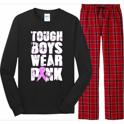 Distressed Tough Boys Wear Pink Breast Cancer Awareness Long Sleeve Pajama Set