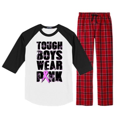 Distressed Tough Boys Wear Pink Breast Cancer Awareness Raglan Sleeve Pajama Set