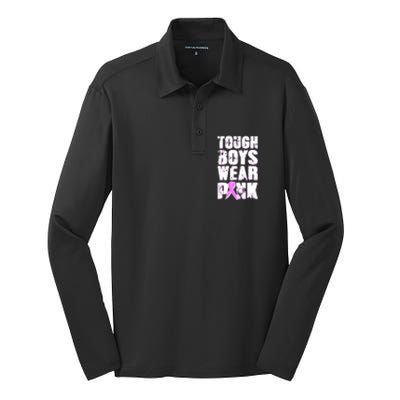 Distressed Tough Boys Wear Pink Breast Cancer Awareness Silk Touch Performance Long Sleeve Polo