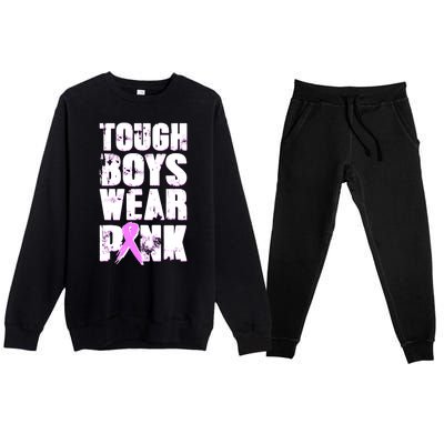 Distressed Tough Boys Wear Pink Breast Cancer Awareness Premium Crewneck Sweatsuit Set