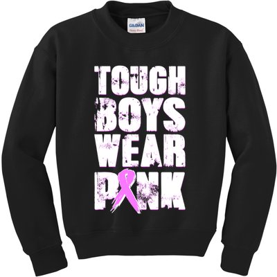 Distressed Tough Boys Wear Pink Breast Cancer Awareness Kids Sweatshirt