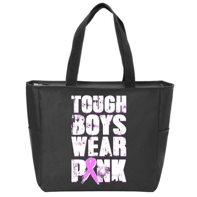 Distressed Tough Boys Wear Pink Breast Cancer Awareness Zip Tote Bag
