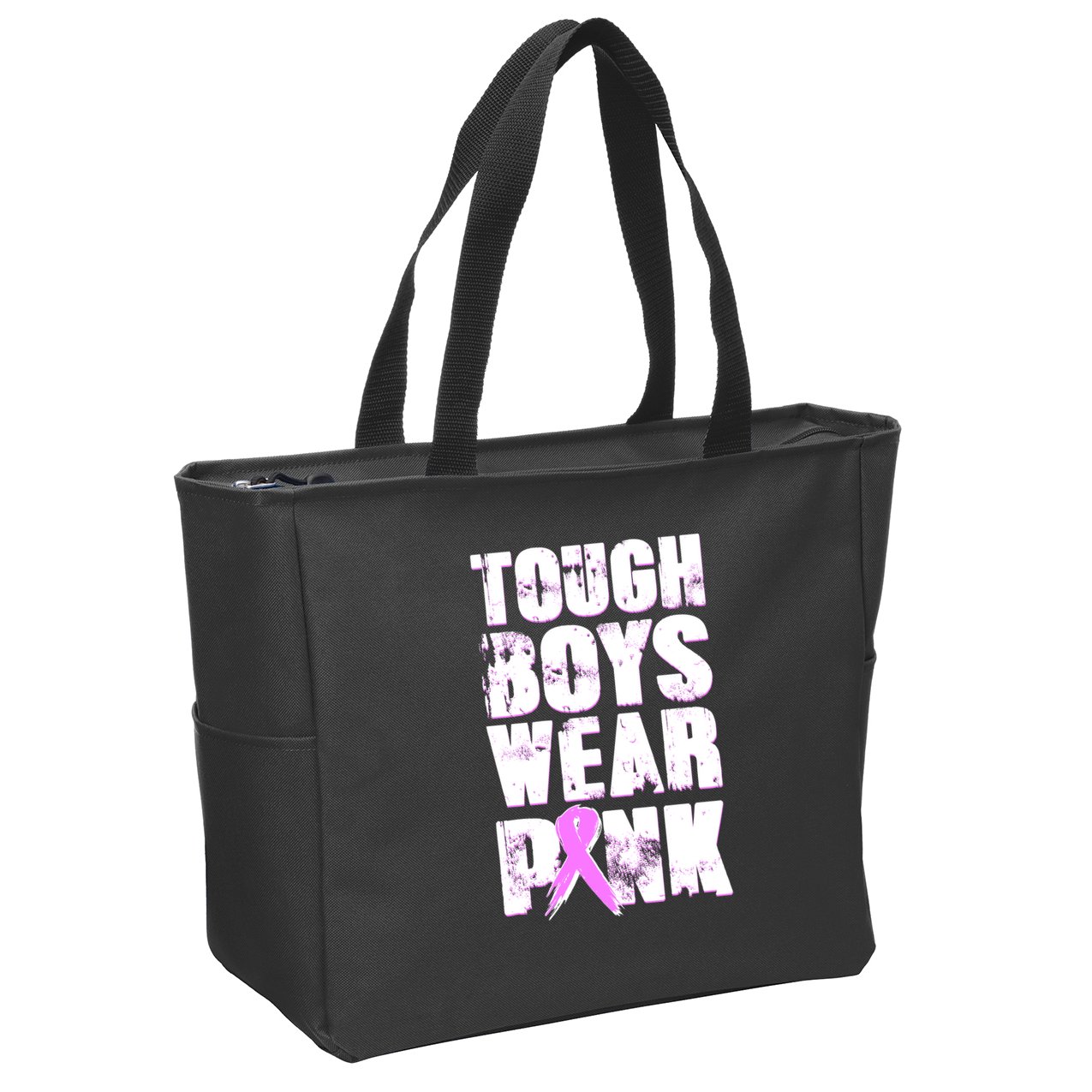 Distressed Tough Boys Wear Pink Breast Cancer Awareness Zip Tote Bag