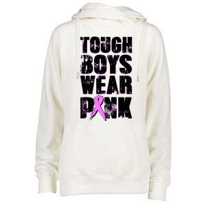 Distressed Tough Boys Wear Pink Breast Cancer Awareness Womens Funnel Neck Pullover Hood