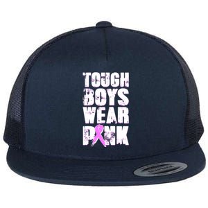 Distressed Tough Boys Wear Pink Breast Cancer Awareness Flat Bill Trucker Hat