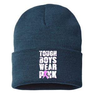 Distressed Tough Boys Wear Pink Breast Cancer Awareness Sustainable Knit Beanie