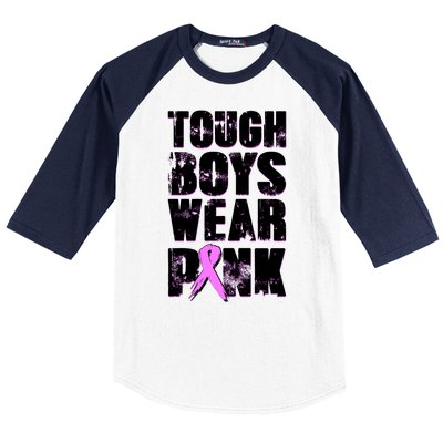 Distressed Tough Boys Wear Pink Breast Cancer Awareness Baseball Sleeve Shirt