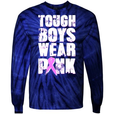 Distressed Tough Boys Wear Pink Breast Cancer Awareness Tie-Dye Long Sleeve Shirt