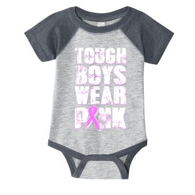 Distressed Tough Boys Wear Pink Breast Cancer Awareness Infant Baby Jersey Bodysuit