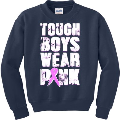 Distressed Tough Boys Wear Pink Breast Cancer Awareness Kids Sweatshirt