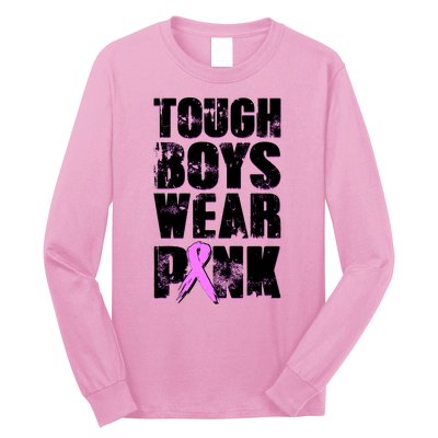 Distressed Tough Boys Wear Pink Breast Cancer Awareness Long Sleeve Shirt