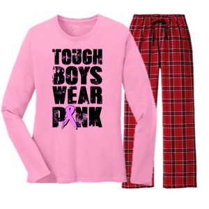 Distressed Tough Boys Wear Pink Breast Cancer Awareness Women's Long Sleeve Flannel Pajama Set 