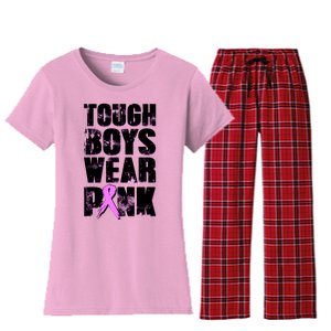 Distressed Tough Boys Wear Pink Breast Cancer Awareness Women's Flannel Pajama Set