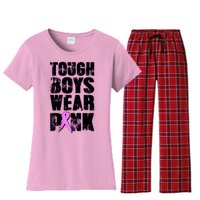 Distressed Tough Boys Wear Pink Breast Cancer Awareness Women's Flannel Pajama Set