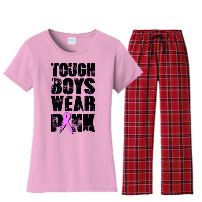 Distressed Tough Boys Wear Pink Breast Cancer Awareness Women's Flannel Pajama Set