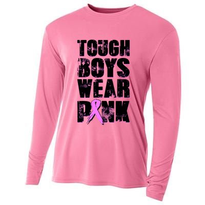 Distressed Tough Boys Wear Pink Breast Cancer Awareness Cooling Performance Long Sleeve Crew