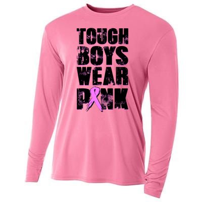 Distressed Tough Boys Wear Pink Breast Cancer Awareness Cooling Performance Long Sleeve Crew