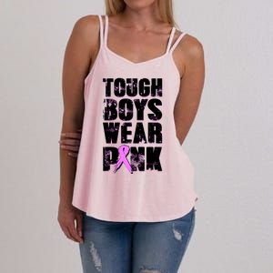 Distressed Tough Boys Wear Pink Breast Cancer Awareness Women's Strappy Tank