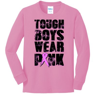 Distressed Tough Boys Wear Pink Breast Cancer Awareness Kids Long Sleeve Shirt