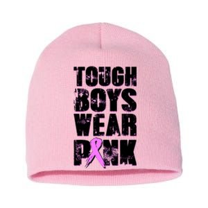 Distressed Tough Boys Wear Pink Breast Cancer Awareness Short Acrylic Beanie