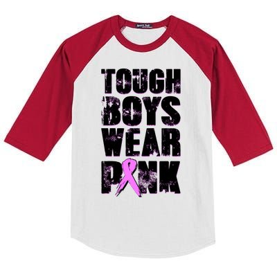 Distressed Tough Boys Wear Pink Breast Cancer Awareness Kids Colorblock Raglan Jersey