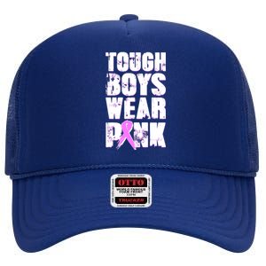 Distressed Tough Boys Wear Pink Breast Cancer Awareness High Crown Mesh Back Trucker Hat