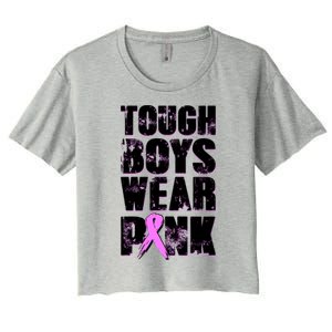 Distressed Tough Boys Wear Pink Breast Cancer Awareness Women's Crop Top Tee