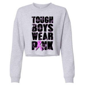 Distressed Tough Boys Wear Pink Breast Cancer Awareness Cropped Pullover Crew