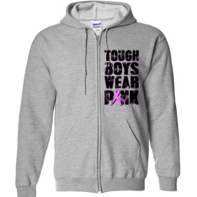 Distressed Tough Boys Wear Pink Breast Cancer Awareness Full Zip Hoodie