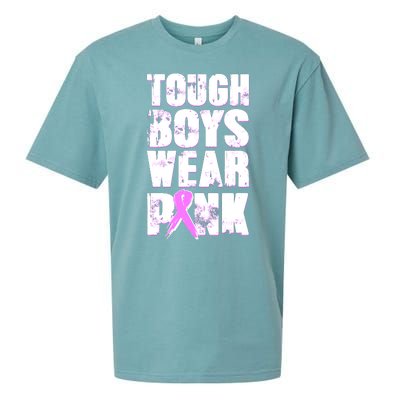 Distressed Tough Boys Wear Pink Breast Cancer Awareness Sueded Cloud Jersey T-Shirt