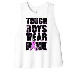 Distressed Tough Boys Wear Pink Breast Cancer Awareness Women's Racerback Cropped Tank