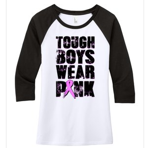 Distressed Tough Boys Wear Pink Breast Cancer Awareness Women's Tri-Blend 3/4-Sleeve Raglan Shirt